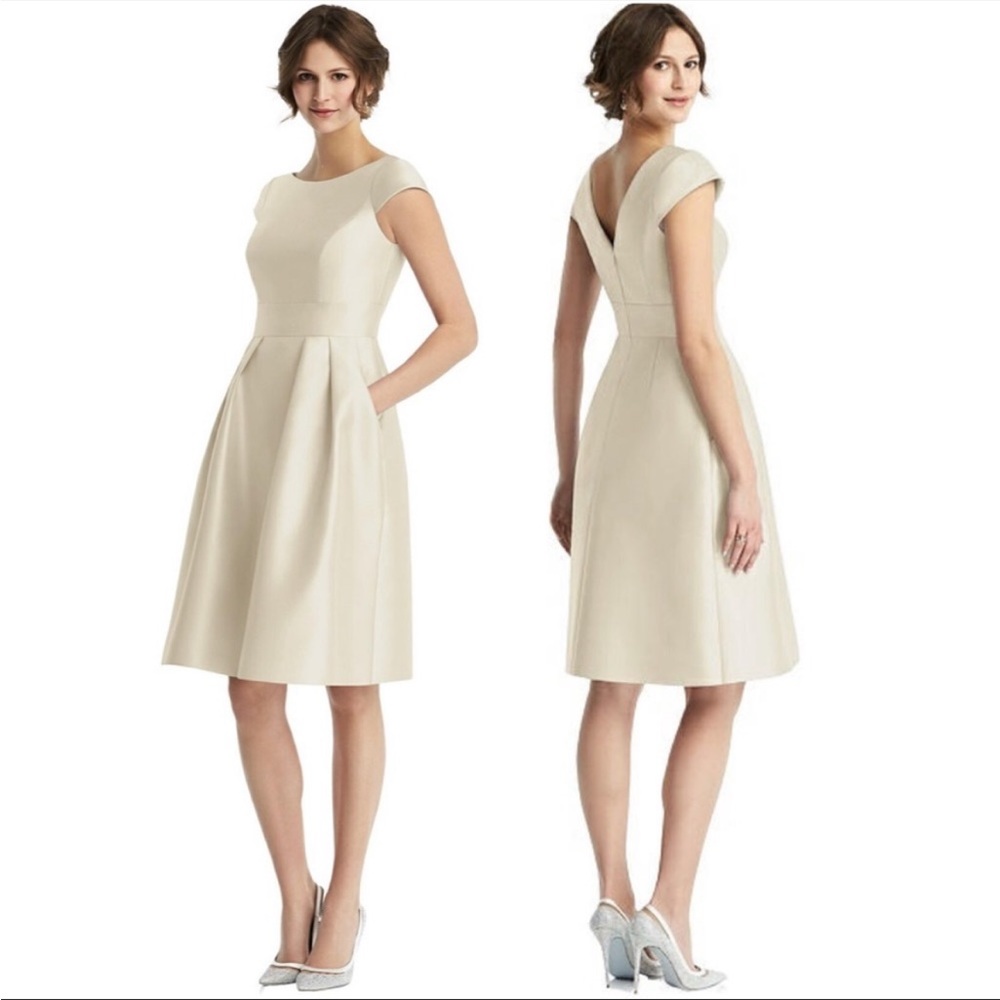 Alfred Sung Blue Mist Cap Sleeve Satin Midi Cocktail Dress size 16 regular - Picture 8 of 8